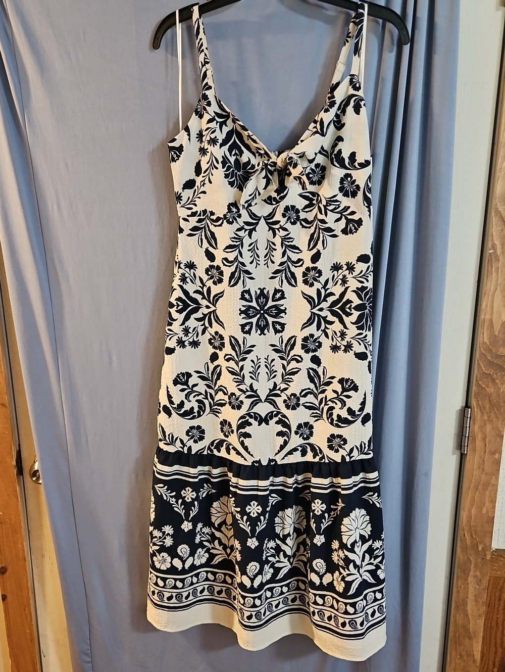Time and Tru Women's Tie Bodice Strappy Midi Dress: NAVY/CREAM: NWT: S (4-6)